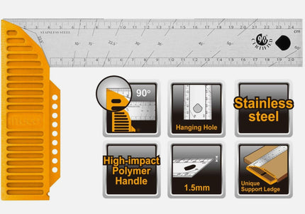 Woodworking Try Square Stainless Steel / Plastic Base