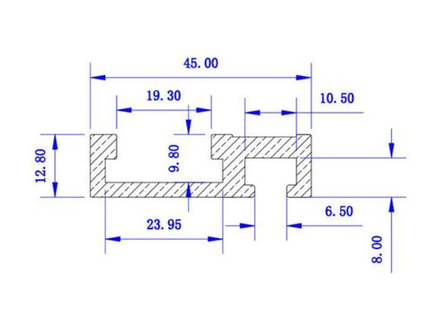 T45 Reversible Mitre T-Track ( No Scale )