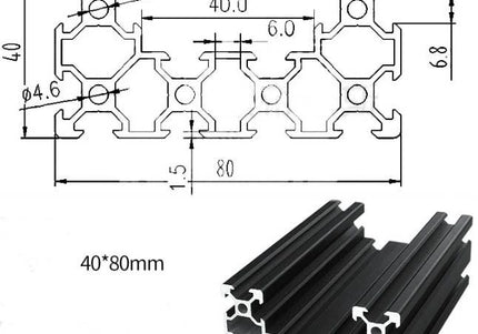 Aluminium Extrusion 40x80 V-Slot Black C-Beam - 1000mm