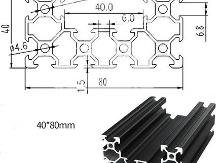 Aluminium Extrusion 40x80 V-Slot Black C-Beam - 1000mm