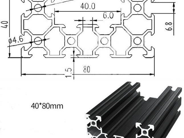 Aluminium Extrusion 40x80 V-Slot Black C-Beam - 1000mm