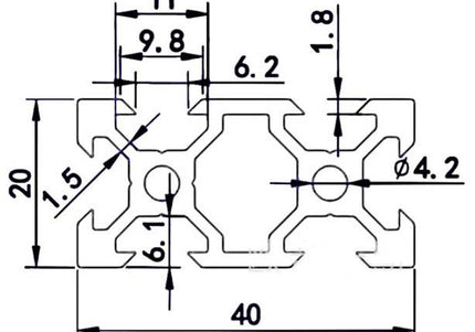 Aluminium Extrusion 20x40 V-Slot Black - 1000mm
