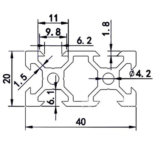 Aluminium Extrusion 20x40 V-Slot Black - 1000mm