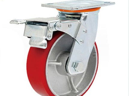 Heavy Duty PU /Cast Iron Wheel Castor (Swivel with Brake) 50mm Wide